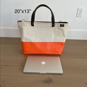 JACK SPADE canvas bag leather handles orange color block laptop bag tote